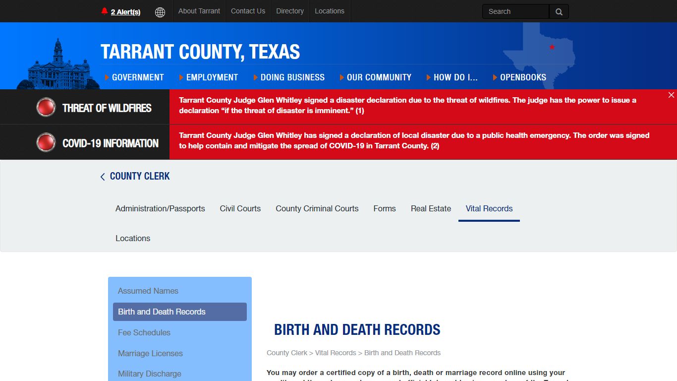 Birth and Death Records - Tarrant County TX